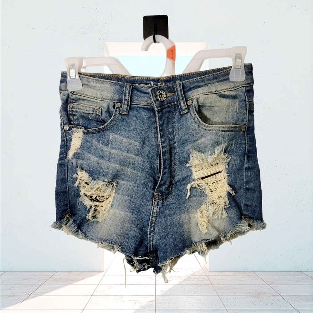 Machine High-Waisted Distressed Jean Shorts